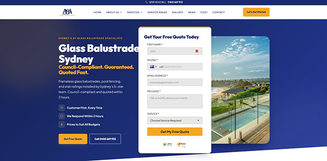 Balustrade Sydney Authority website